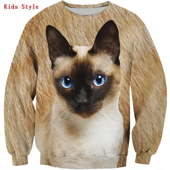 Детская толстовка с сиамским котом, Толстовки с 3D принтом, Пуловер, Рубашки с длинными рукавами для мальчиков и девочек, Детская толстовка с забавными животными