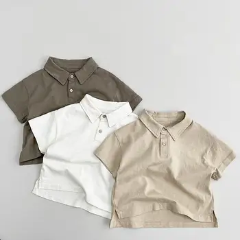 2023 Летние Новые детские футболки с короткими рукавами, Однотонные детские Рубашки поло, Модные футболки с лацканами для девочек, Хлопковая футболка для маленьких мальчиков