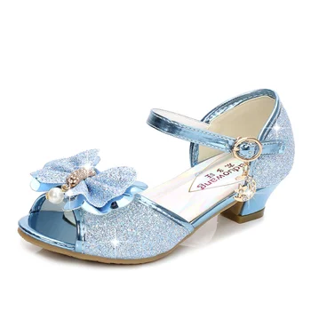 5 цветов, Детские сандалии принцессы, свадебные туфли для девочек, Модельные туфли на высоком каблуке с бабочкой, золотисто-розовые, синие, серебряные туфли для девочек