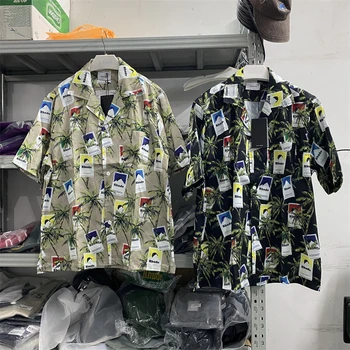 Цветной портсигар с рисунком кокосовой пальмы, рубашка RHUDE Для мужчин И женщин, Гавайская пляжная рубашка с короткими рукавами