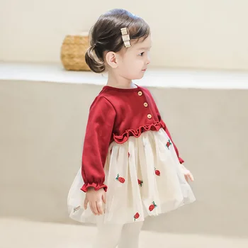 Весенне-осеннее платье с длинными рукавами для девочек, детское Новогоднее платье из тюля, Детское праздничное платье Принцессы на День рождения