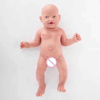 23-дюймовая силиконовая кукла Возрождения с большой улыбкой, одежда, Шляпа, носки, детская бутылочка, Силиконовый мальчик, детская реалистичная игрушка
