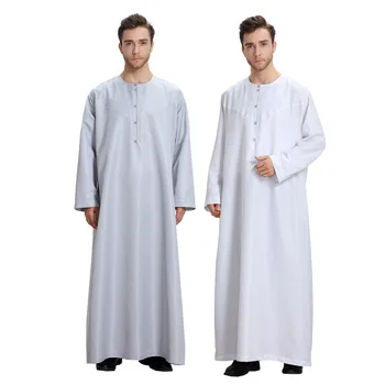 Мусульманская Мода Мужчины Джубба Тобес Арабский Пакистан Дубай Кафтан Абайя Халаты Исламская Одежда Саудовская Аравия Белая Длинная Блузка Платье