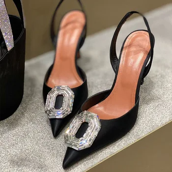 Новые Женские туфли-лодочки, роскошные летние туфли для невесты на высоком каблуке с украшением в виде кристаллов, удобные вечерние свадебные туфли-лодочки на треугольном каблуке