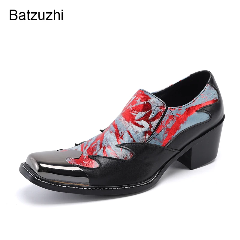 Batzuzhi/ Мужские туфли на высоком каблуке 6,5 см, Черные модельные туфли из натуральной кожи, мужские модные вечерние и свадебные туфли со стальным носком, мужские!38-46