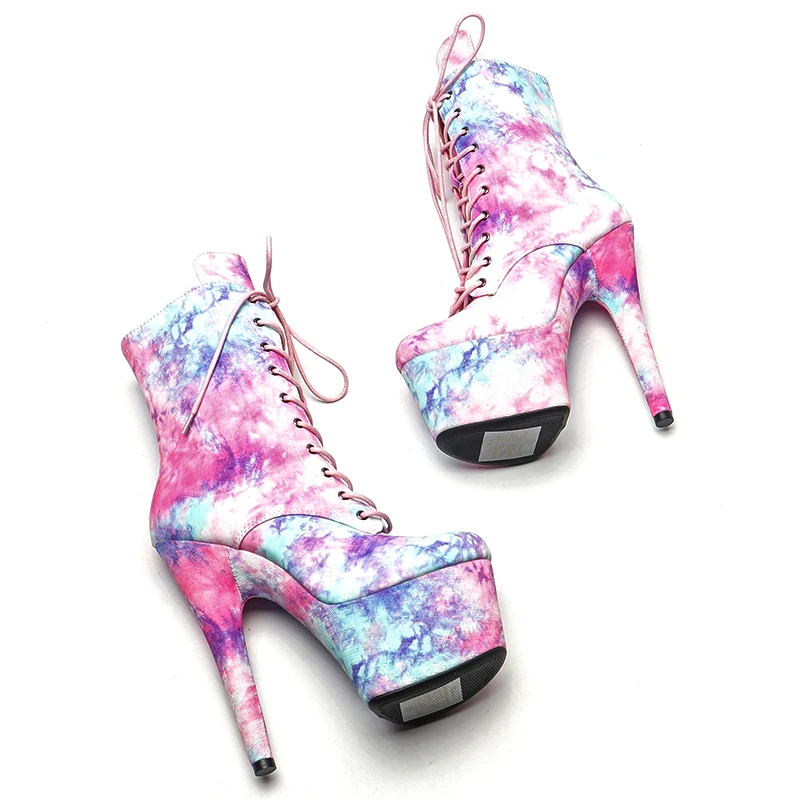 Leecabe Розовые цветы PU Верх 17 см/7 дюймов Обувь для танцев на шесте На платформе и высоком каблуке Ботинок для танцев на шесте
