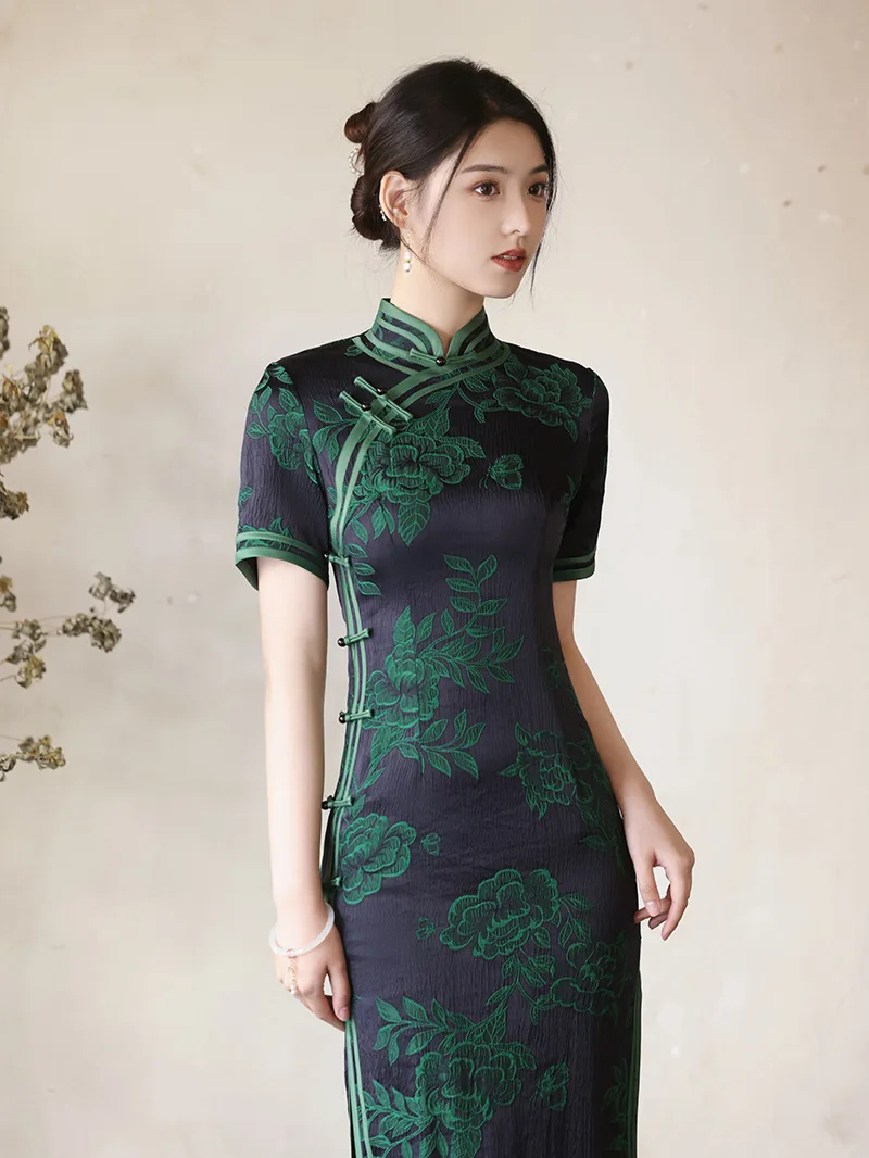 Yourqipao 2023, Осенняя Новая Мода, Ретро Китайское Длинное Зеленое Традиционное платье среднего возраста для пожилых Людей, Женский костюм Hanfu Tang