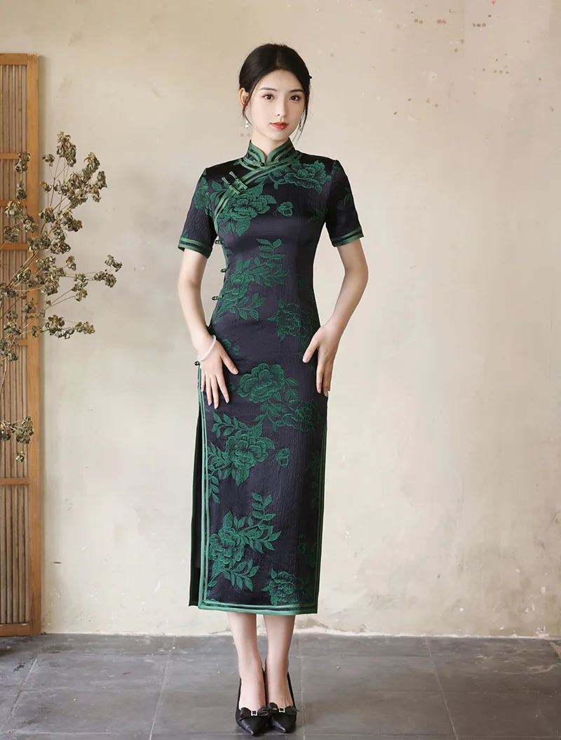 Yourqipao 2023, Осенняя Новая Мода, Ретро Китайское Длинное Зеленое Традиционное платье среднего возраста для пожилых Людей, Женский костюм Hanfu Tang