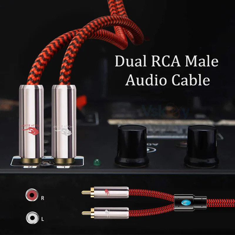 Аудиокабель с двумя разъемами RCA-2x RCA для CD-плееров, DVD-усилителя для телевизора, динамика, сабвуфера, систем домашнего кинотеатра, экранированные шнуры