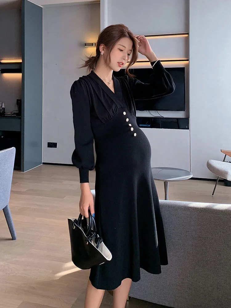 Вязаное платье для беременных Женщин, Осенне-зимнее Облегающее Платье для мамы в Корейском Стиле, Осенняя Одежда для беременных Женщин, Уличная Мода, Лидер Продаж