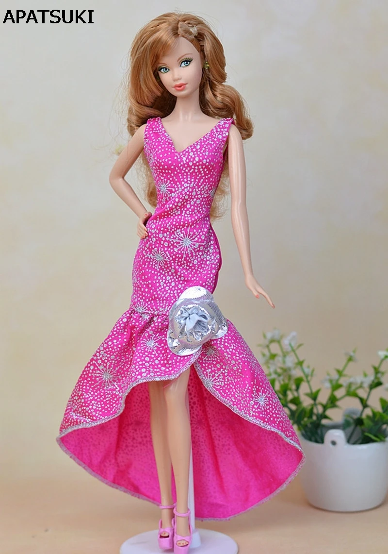 Модное Розовое Цельнокроеное Длинное Вечернее Платье для Кукол Барби, Vestidos, Танцевальное Платье Для 1/6 Кукол BJD, Аксессуары, Игрушки