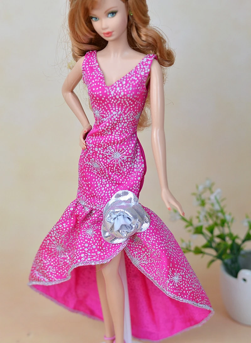 Модное Розовое Цельнокроеное Длинное Вечернее Платье для Кукол Барби, Vestidos, Танцевальное Платье Для 1/6 Кукол BJD, Аксессуары, Игрушки