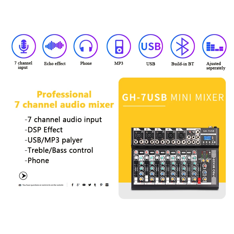 Цифровой семиканальный звуковой микшер брендов professional stage pro audio mixer