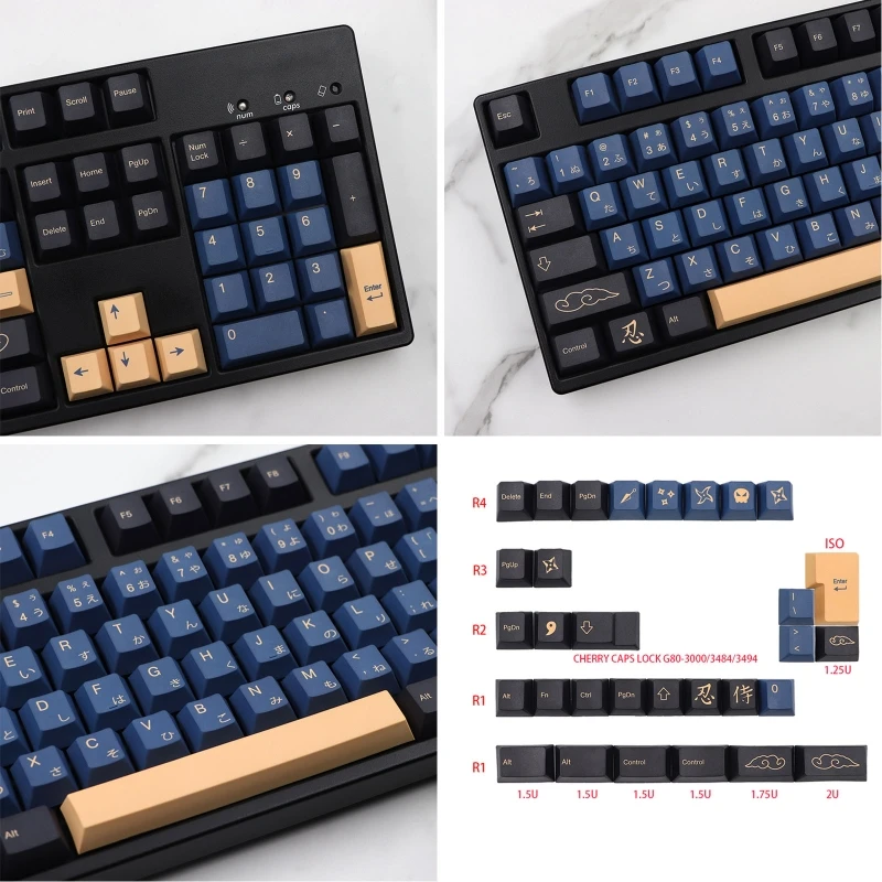 Японские колпачки для ключей Samurai, 135 клавиш, вишневый профиль для переключателя MX, GK61 64 108, Краситель Subb, прямая поставка